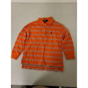 Polo Ralph Lauren Shirt Boys Size 5 Orange Striped Long Sleeve Polo Top